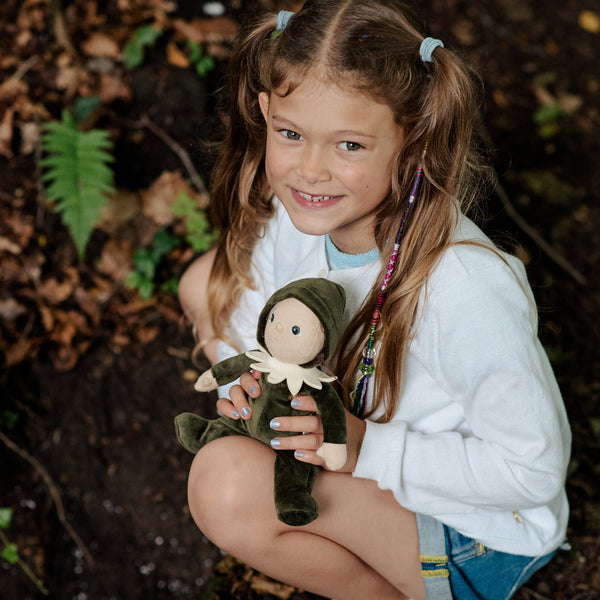 An adorable woodland themed plush doll from the Dinky Dinkums Forest Friends collection, perfect for snuggling and imaginative play. Collectable, soft and cuddly woodland toy, ideal bedtime companion for toddlers.