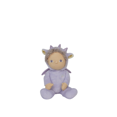Plush toy dragon with a soft purple color on a white background