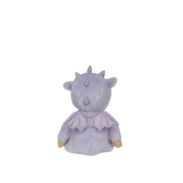 Purple plush toy with a bow on a white background