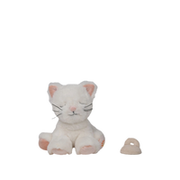 White plush cat toy with pink accents on a white background