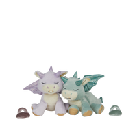 Two dragon-shaped plush toys on a white background