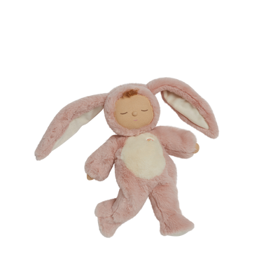 Super soft pink bunny plush doll, perfect from birth to all ages. This bunny soft toy is perfectly weighted and posable, making it the perfect addition to any toy collection.