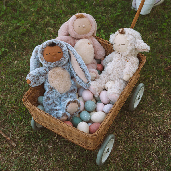 Soft and cuddly bunny plush doll with floppy ears. Posable and gently weighted for a calming presence. This bunny soft toy is the ideal companion from birth.