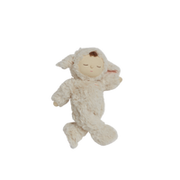 Soft and cuddly ivory lamb plush doll. Posable and gently weighted for a calming presence. This lamb soft toy is the ideal companion from birth.