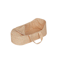This adorable pink polka dot doll carry cot features comfortable handles and a snug design, great for kids to transport their dolls and toys. Perfect doll accessory, plush doll bed for toddlers imaginative parent play.