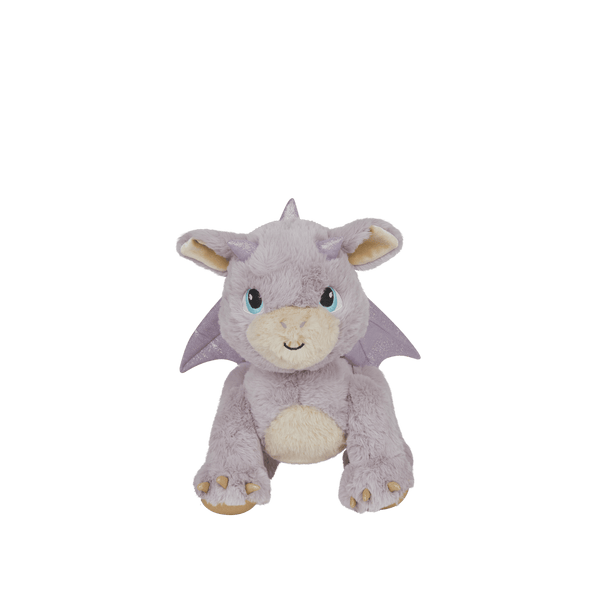 Purple plush toy with bat-like wings on a transparent background