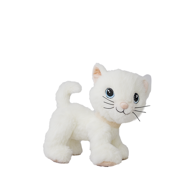 White plush cat toy on a white background
