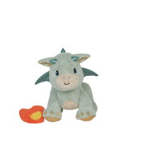 Plush dragon toy with flame on a white background