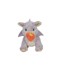 Plush toy dragon with a purple mane on a white background