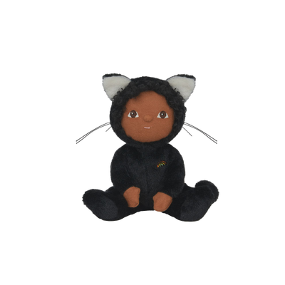 Plush toy with a black cat costume on a white background