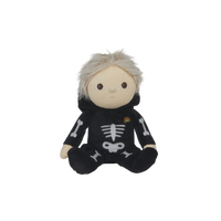 Plush toy with skeleton design on a white background