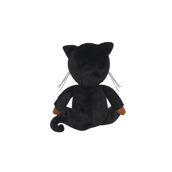 Black plush toy cat on a white background