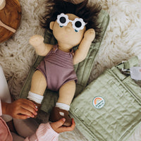 Olli Ella sage green Doll changing mat and bag for kids imaginative play.