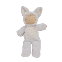 Cozy Dinkum Fenix Fox plush toy, perfect for snuggles and peaceful rest. This posable plush fox features a soft outer, embroidered face, and a non-removable suit making it the perfect companion from birth.