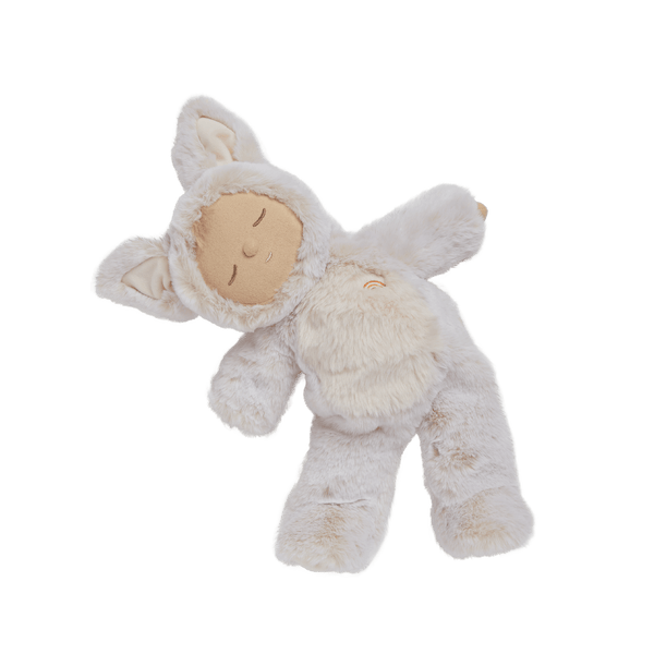 Cozy Dinkum Fenix Fox plush toy, perfect for snuggles and peaceful rest. This posable plush fox features a soft outer, embroidered face, and a non-removable suit making it the perfect companion from birth.