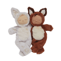 Meet Finnley Fox, our rust-coloured fox plush toy ideal for cozy snuggles and dreamy adventures. This posable plush fox has a soft outer, sweet embroidered face, and wears a non-removable suit making him the perfect toy from birth.