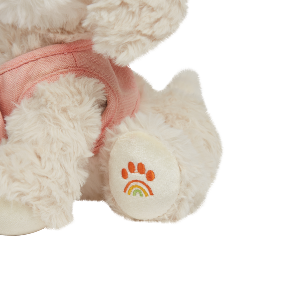 Olli Ella Dinkum Dog Cookie close look at embroidered rainbow paw print