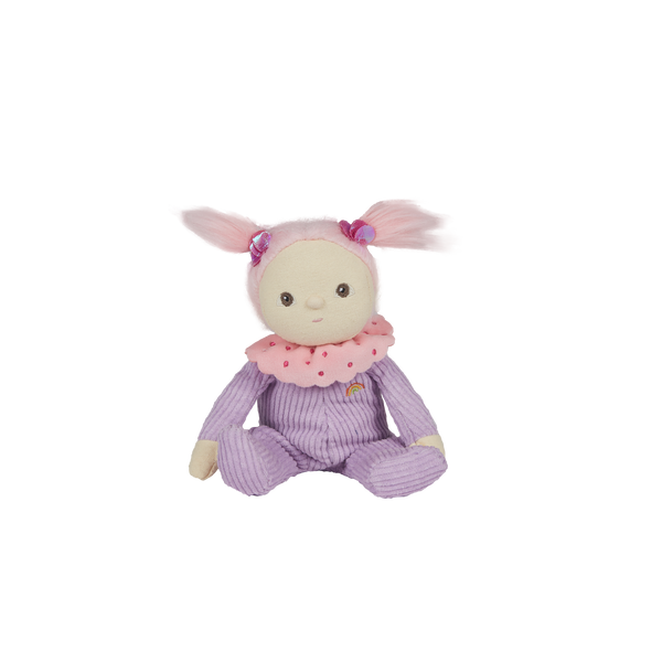 Clara Cupcake, our pink and purple corduroy mini plush toy. Collectable, Soft and cuddly, and snuggled in a non-removable velvet onesie, Clara Cupcake is a must have in your toy collection.