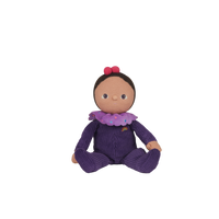 Limited-edition, palm sized, collectable corduroy kids plush toy. Freya Fondant is a purple weighted plush toy in a velvet onsie, perfect for imaginative kids play.