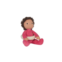 Sadie Sprinkles, our pink strawberry donut mini plush toy. Collectable, Soft and cuddly, and snuggled in a non-removable velvet onesie, Sadie Sprinkles is a must have in your toy collection.