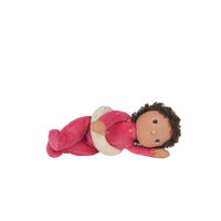 Limited-edition, palm sized, collectable kids plush toy. Sadie Sprinkles is a pink, strawberry  donut weighted plush toy in a velvet onsie, perfect for imaginative kids play.