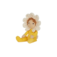 Olli Ella Blossom Buds Dinky Dinkum Daisy Yellow Flower Doll sitting side on with hood on