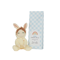 A soft, cuddly plush bunny toy with a yellow-colored coat, perfect for small hands and imaginative play. Perfectly weighted and collectable easter-themed plush toy.