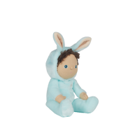 A soft, cuddly plush bunny toy with a baby blue-colored coat, perfect for small hands and imaginative play. Perfectly weighted and collectable easter-themed plush toy.