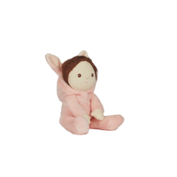 A soft, cuddly plush bunny toy with a pink-colored coat, perfect for small hands and imaginative play. Perfectly weighted and collectable easter-themed plush toy.