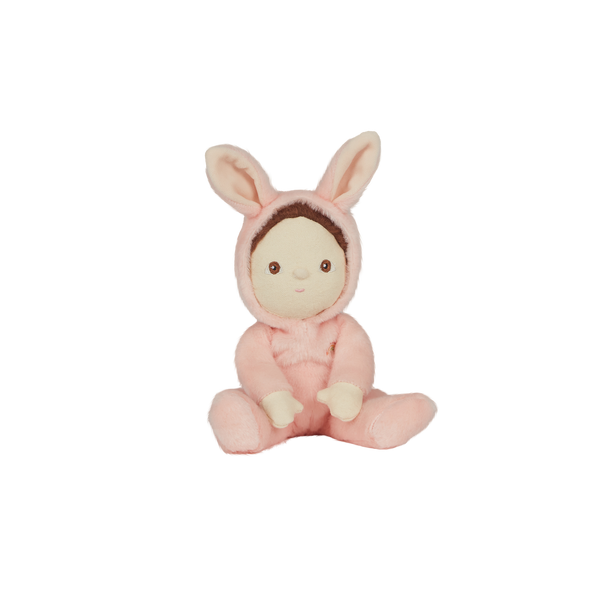 A soft, cuddly plush bunny toy with a pink-colored coat, perfect for small hands and imaginative play. Perfectly weighted and collectable easter-themed plush toy.