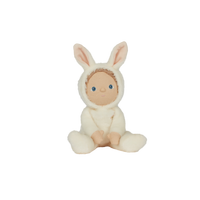 A soft, cuddly plush bunny toy with an ivory-colored coat, perfect for small hands and imaginative play. Perfectly weighted and collectable easter-themed plush toy.