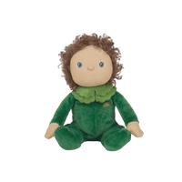 Gene Greens, the charming limited-edition collectable green plush toy. A posable plush doll with gentle weighting inside, dressed in a soft, non-removable velvet onesie. Collect all Happy Harvest friends.