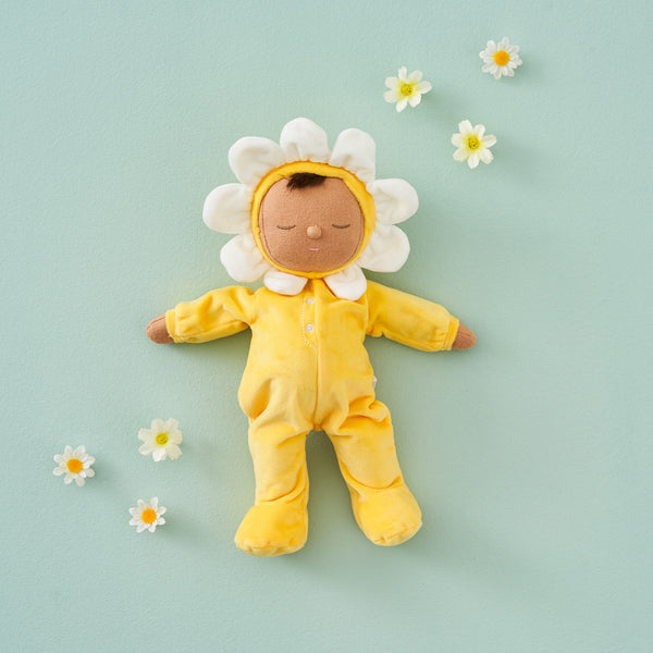 Charming Pip Buttercup Dozy Dinkums plush flower doll by Olli Ella. Ideal for imaginative play and comfort, crafted from durable, child-friendly fabrics.