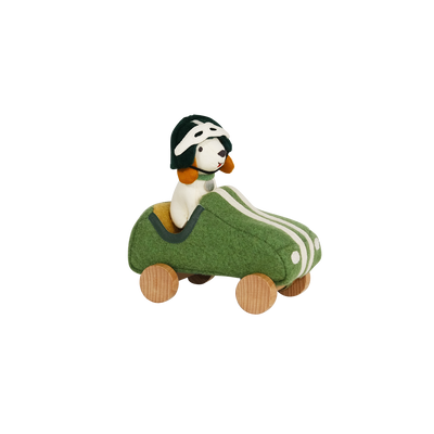 Olli Ella Holdie Dog-Go green racer car and dog driver side view
