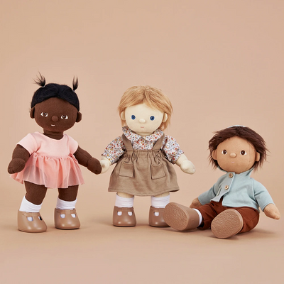 This adorable Prairie Set for Dinkum Dolls includes a vintage-style dress, bonnet, and matching booties, ideal for imaginative doll dress-up play. Perfect doll clothing set, cute and stylish doll outfit.