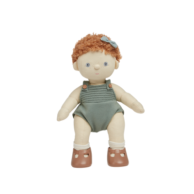 Gender-neutral, posable kids doll with red hair and removable blue outfit. Dress them up and style their hair for hours of interactive kids play.