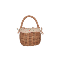 Easter themed handwoven rattan basket with printed fabric lining. Designed for kids to carry their favourite toys and trinkets, forage on outdoor adventures or as a home décor storage solution.