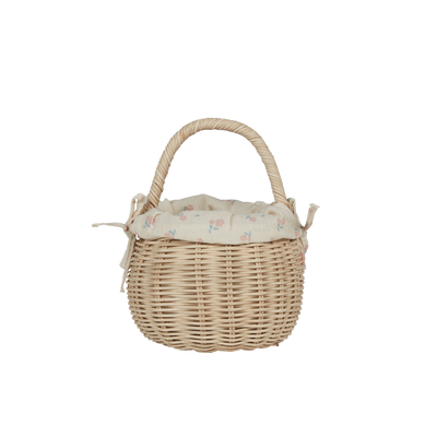 Easter-themed handwoven rattan basket with flower fabric lining. Designed for kids to carry their favourite toys and trinkets, forage on outdoor adventures or as a home décor storage solution.