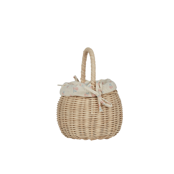 Easter-themed handwoven rattan basket with flower fabric lining. Designed for kids to carry their favourite toys and trinkets, forage on outdoor adventures or as a home décor storage solution.