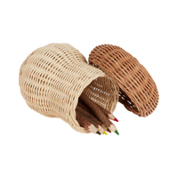 Handwoven rattan mushroom storage basket with six hand-carved coloured pencils. Watch little ones create beautiful drawings with the easy-hold pencile. 