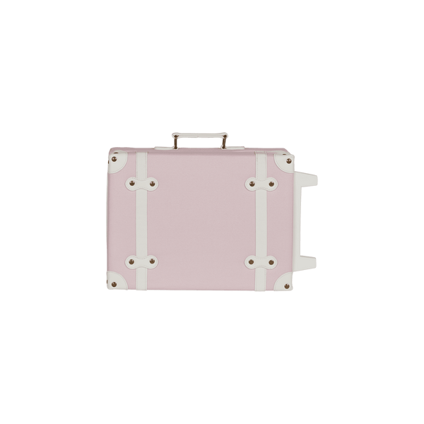 Stylish kids travel suitcase in pink. Perfect for kids' travel, featuring a durable, lightweight build and eco-friendly materials. Made from recycled plastic bottles.