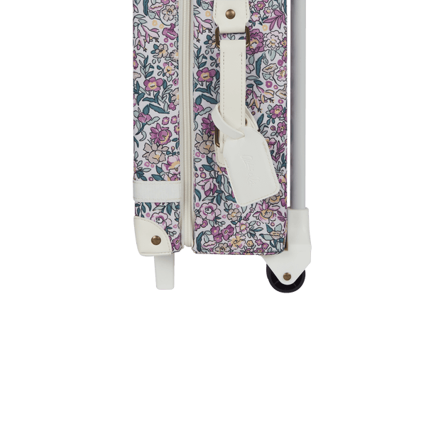 Charming Wildflower kids travel suitcase by Olli Ella. Ideal for children's travel, with a spacious interior and playful floral pattern. Constructed from recycled plastic bottles
