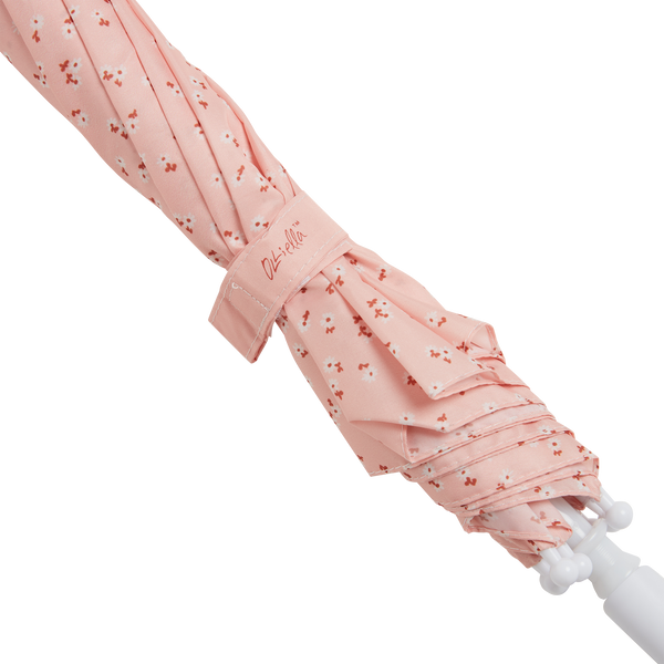 Olli Ella See Ya Umbrella in Pink Daisy Print strap close up