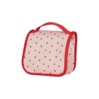 strawberry printed kids pink toiletry bag for travel.