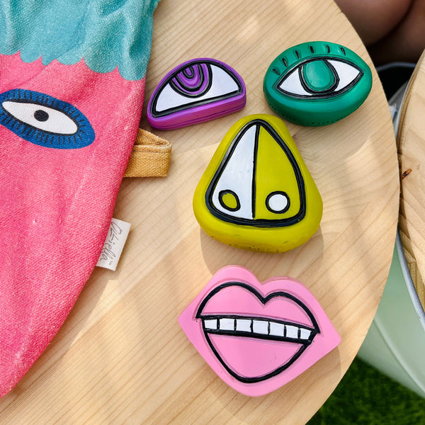 Vibrant resin and natural granite combine to create these perfect play companions. Explore, stack, and imagine endless stories with these weighted, tactile treasures.