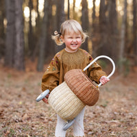 100% handwoven mushroom basket on wheels. This basket maked a beautiful addition to any woodland-themed nursery or bedroom or for transporting dolls, toys and trinkets.