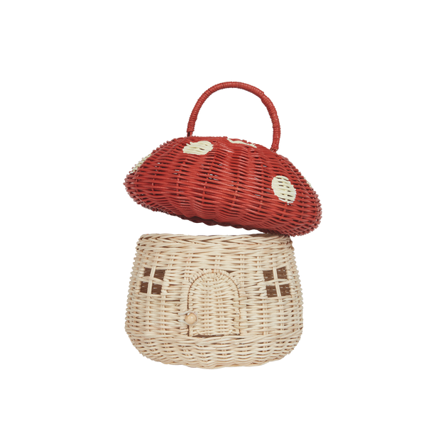Rattan Mushroom Basket - Red