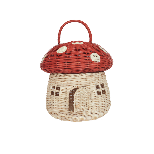 Rattan Mushroom Basket - Red
