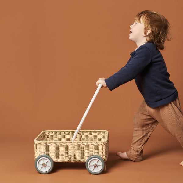 Woven rattan wagon for kids. Perfect for your kids to be able to bring their favourite treasures with them. 